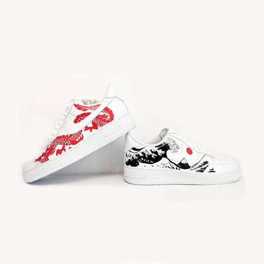 Custom Air Force 1 White Red Dragon And Black Wave