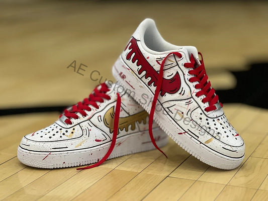 Custom Air Force 1 White Red Drip Pattern