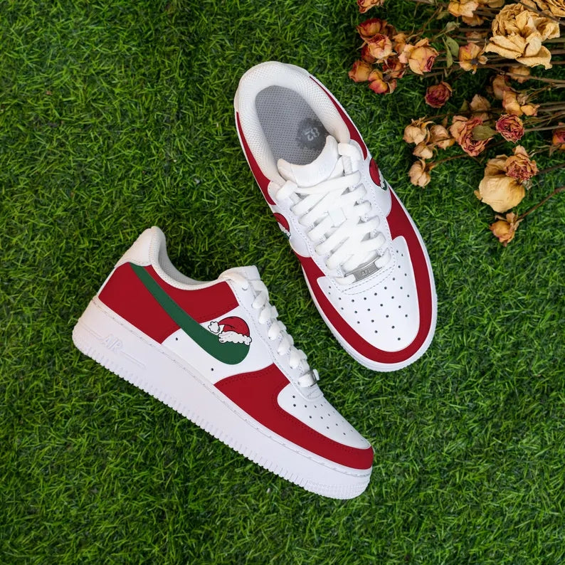 Custom Air Force 1 White Red Green with Santa Hat Design