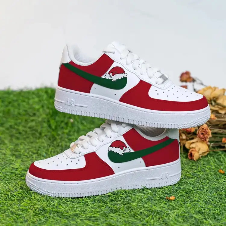 Custom Air Force 1 White Red Green with Santa Hat Design