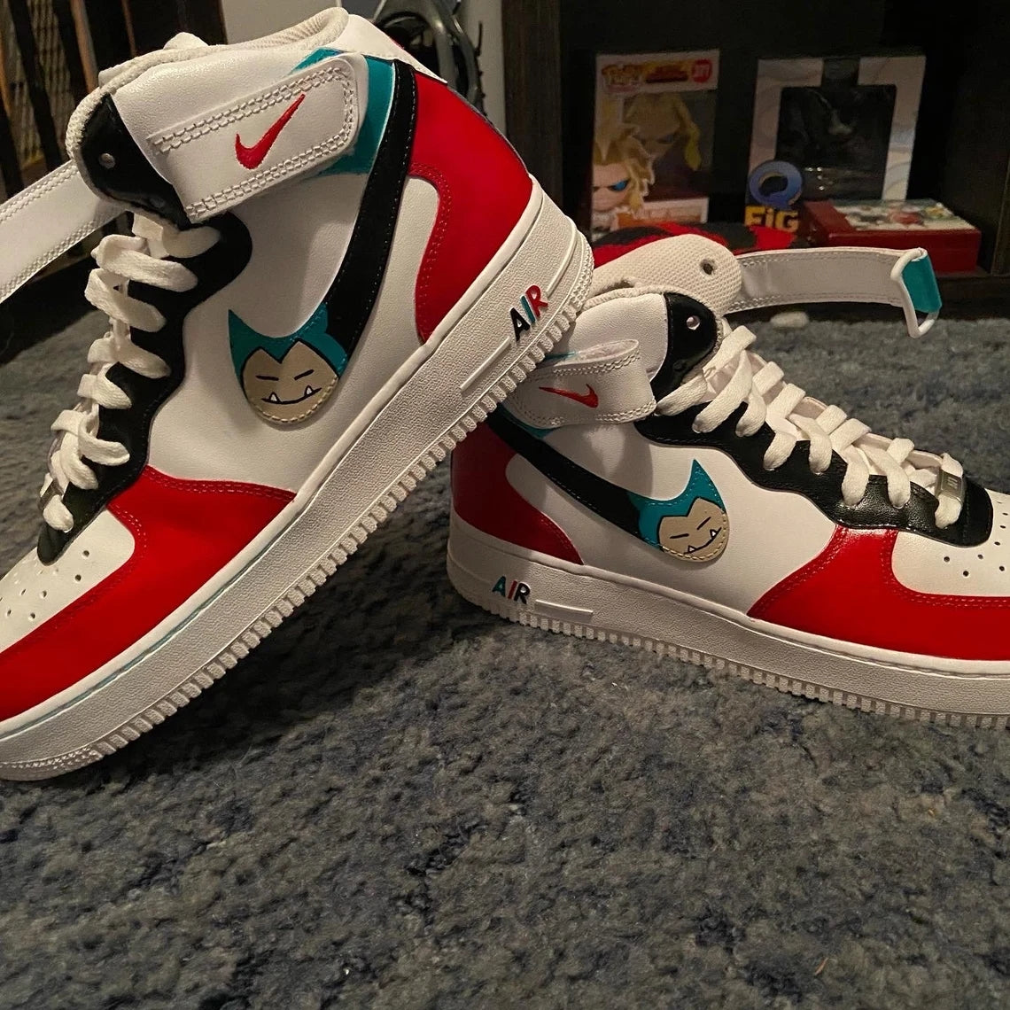 Custom Air Force 1 White Red Teal with Cartoon Character Design