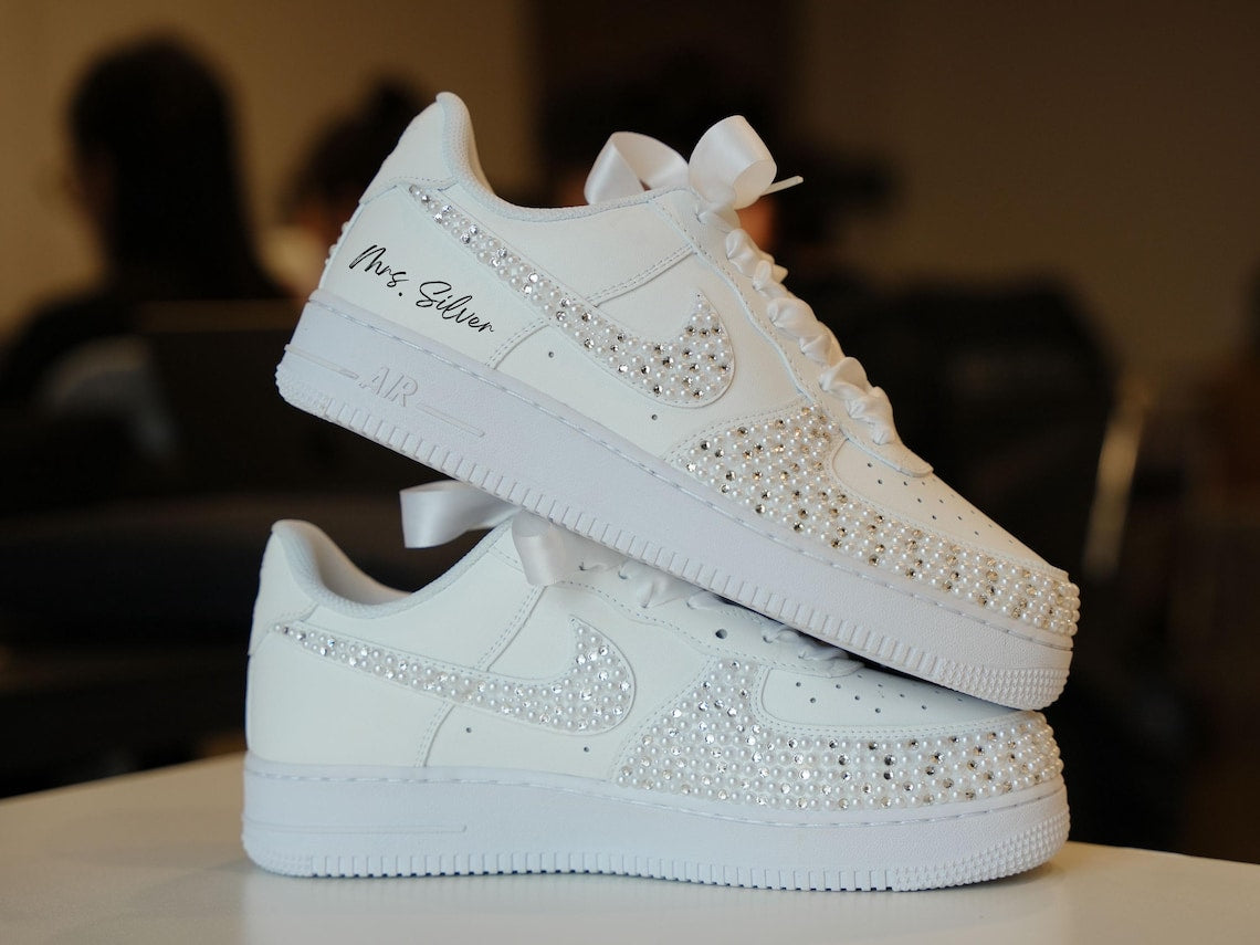 Custom Air Force 1 White Rhinestones And Pearls