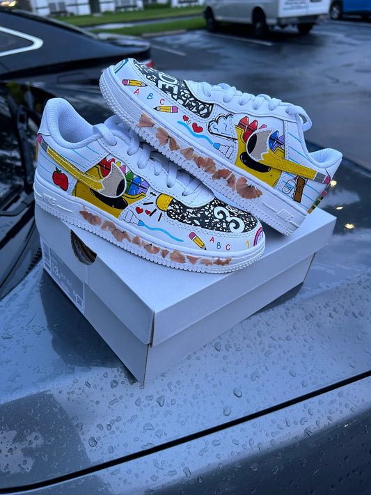 Custom Air Force 1 White School - Supplies Theme