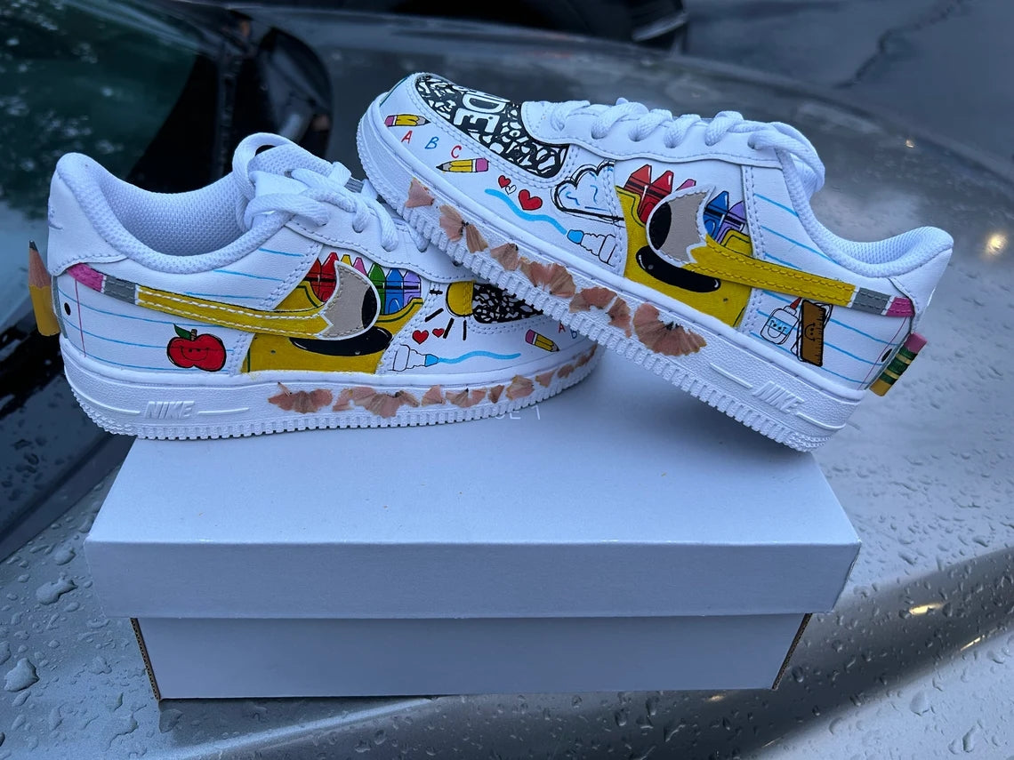 Custom Air Force 1 White School - Supplies Theme