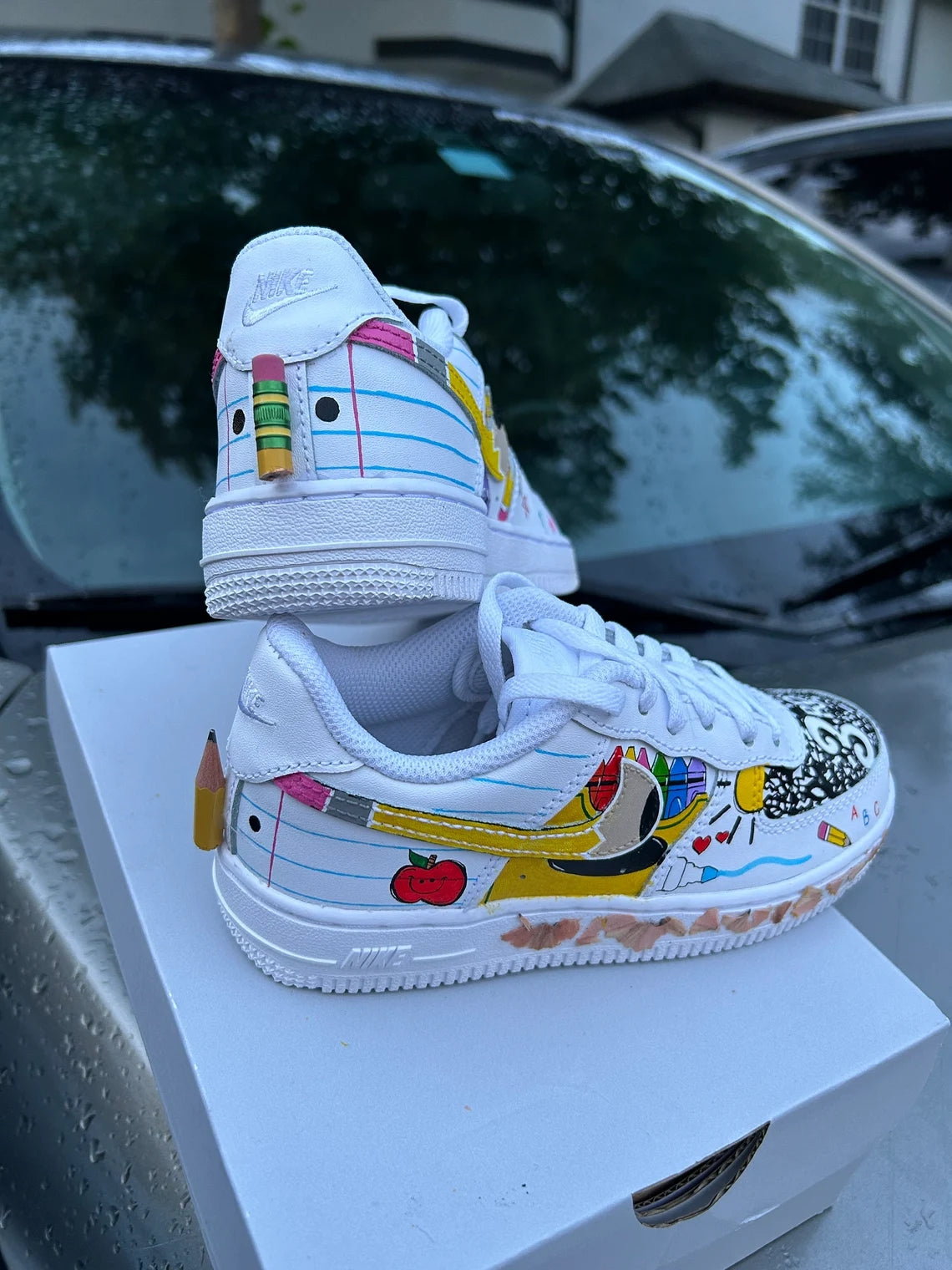 Custom Air Force 1 White School - Supplies Theme