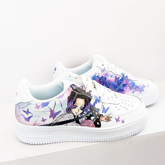 Custom Air Force 1 White With Anime Character And Purple Butterflies