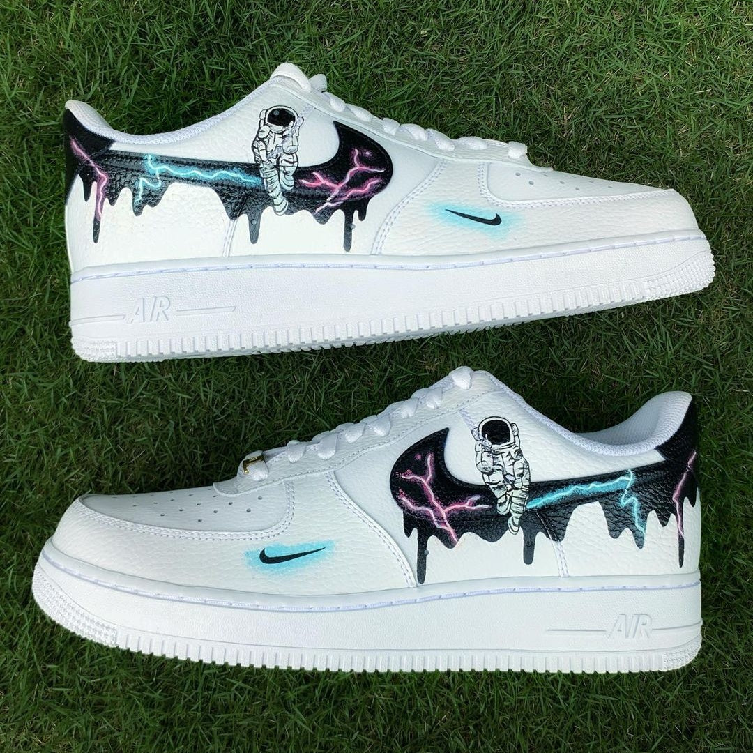 Custom Air Force 1 White With Astronaut And Lightning Bolt Design