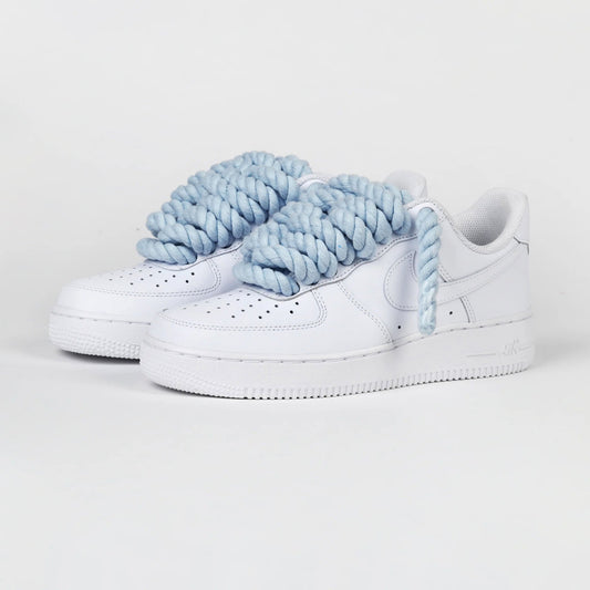 Custom Air Force 1 White With Baby Blue Rope Laces