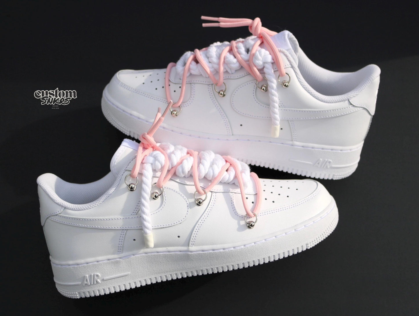 Custom Air Force 1 White With Baby Pink Laces