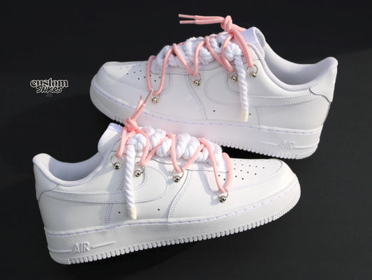 Custom Air Force 1 White With Baby Pink Laces