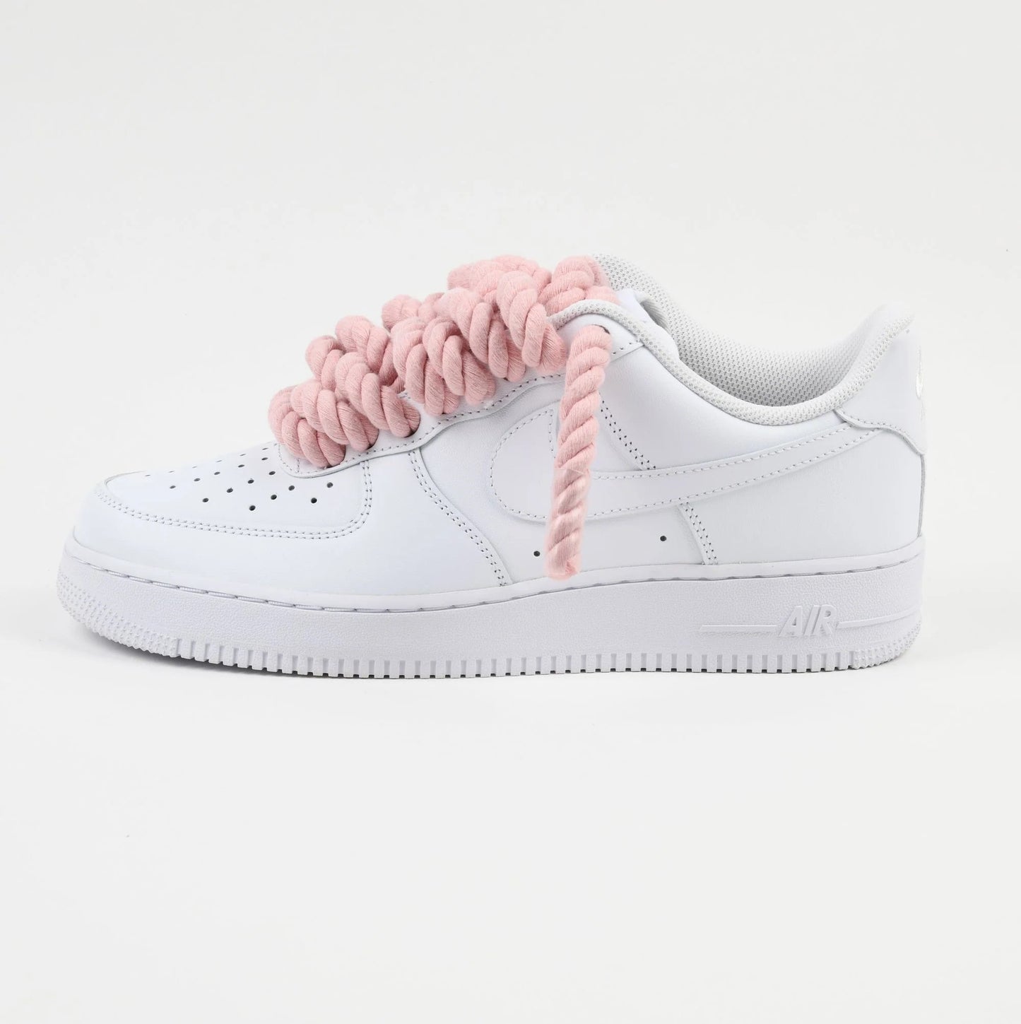 Custom Air Force 1 White With Baby Pink Rope Laces