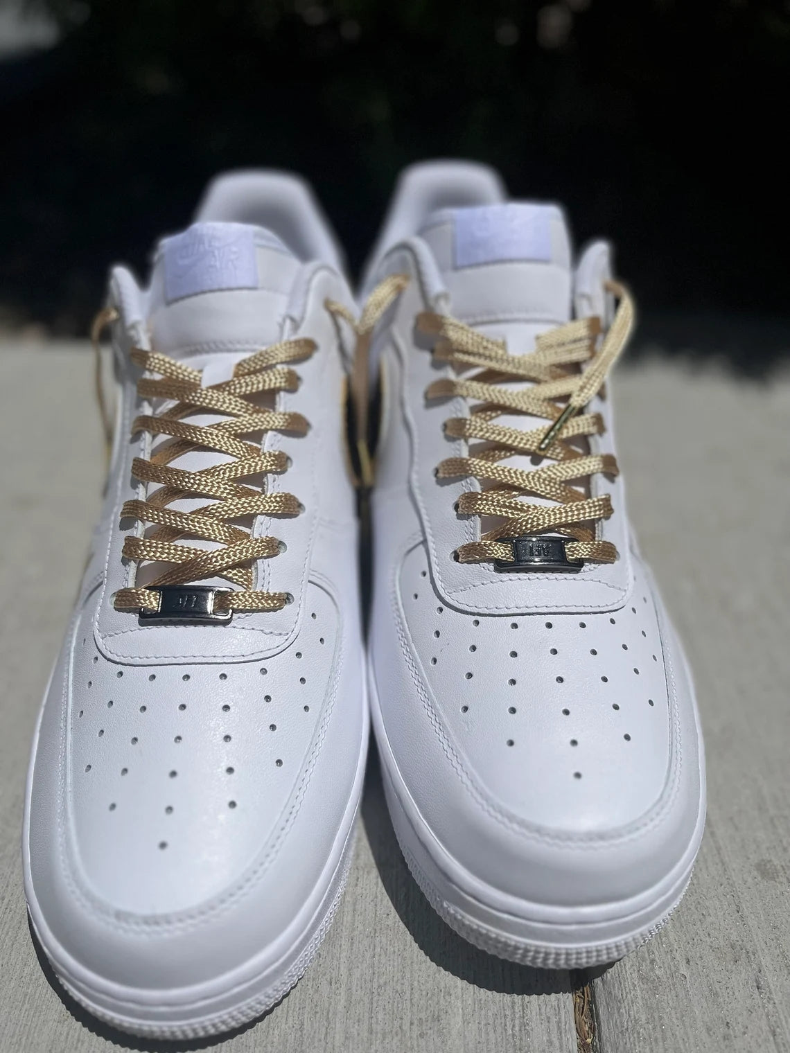 Custom Air Force 1 White with Black And Gold Accents Fleur - de - Lis Logo