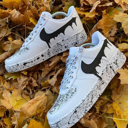 Custom Air Force 1 White With Black Drip And Speckle Pattern