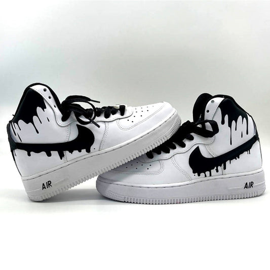 Custom Air Force 1 White With Black Drip Pattern