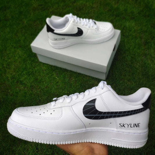 Custom Air Force 1 White With Black Grey Grid Pattern