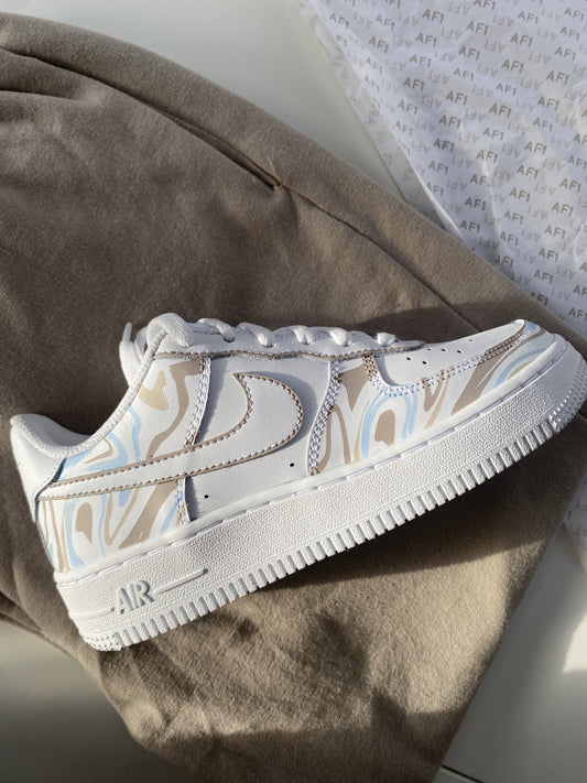Custom Air Force 1 White With Blue And Beige Zebra Pattern
