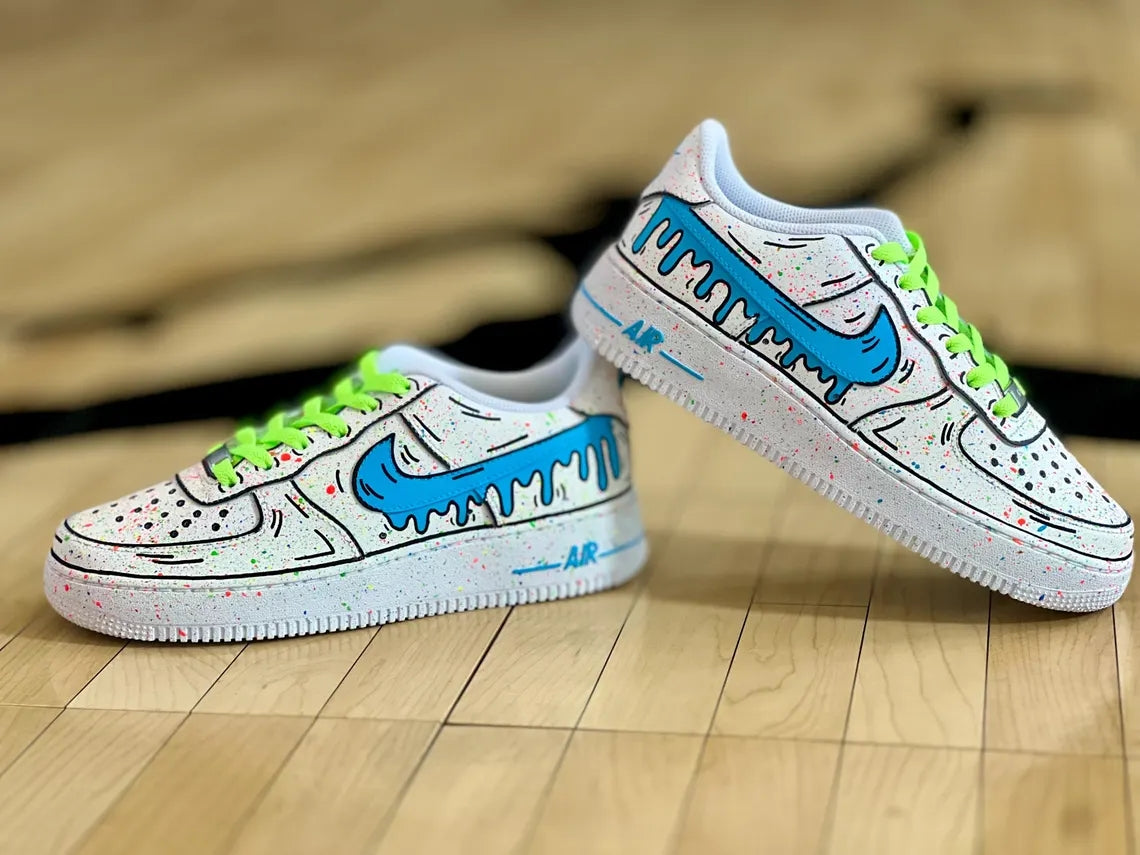 Custom Air Force 1 White with Blue Drip And Colorful Splatter