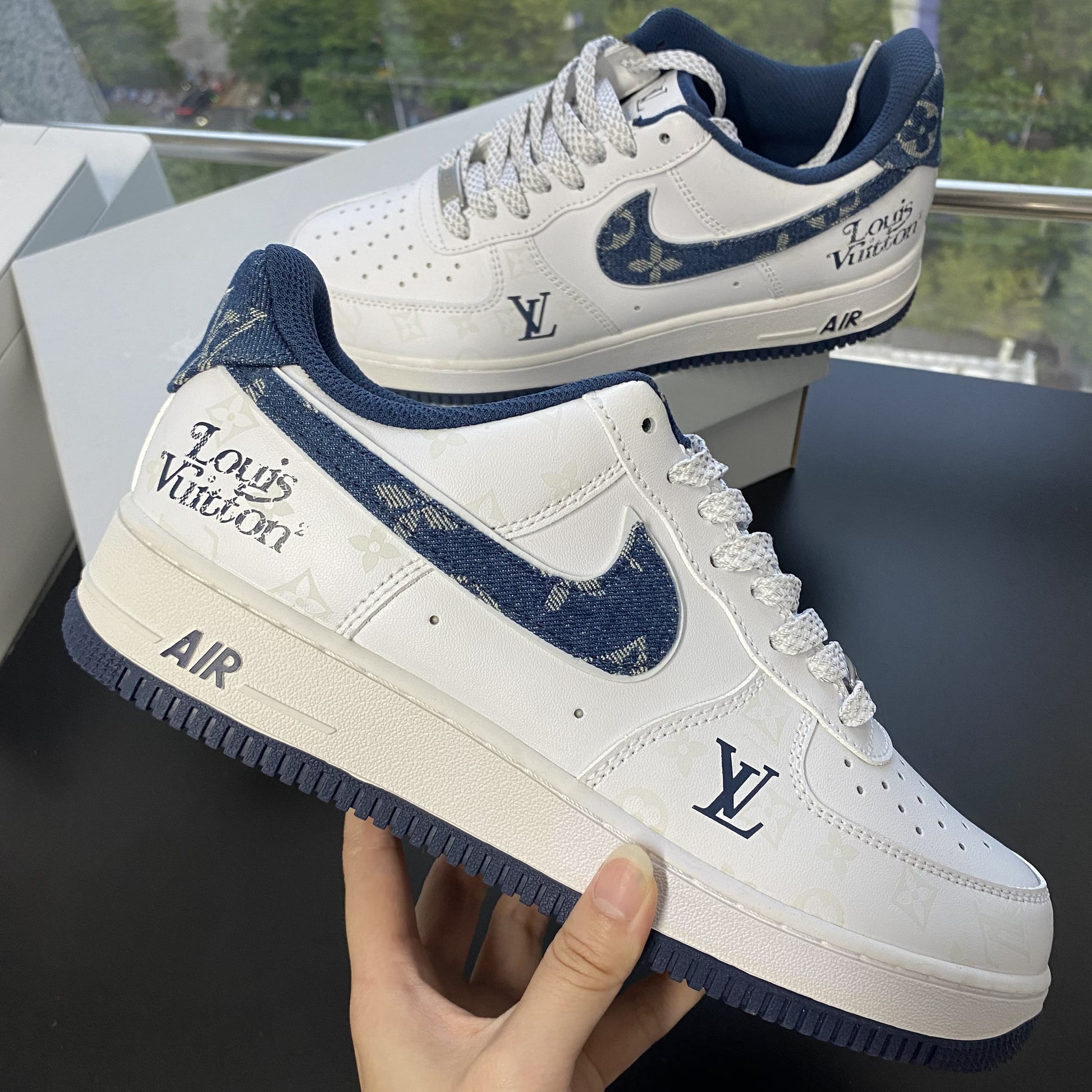 Custom Air Force 1 White with Blue LV Pattern