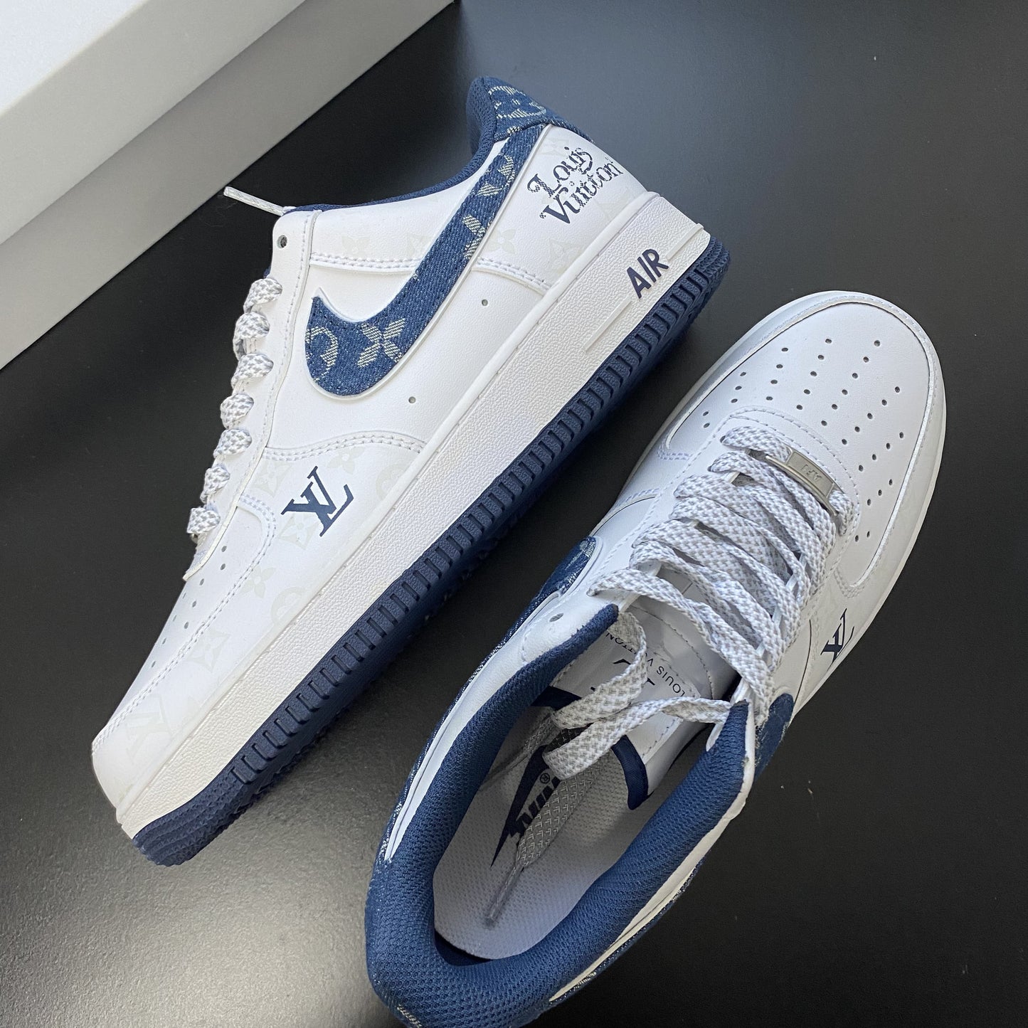 Custom Air Force 1 White with Blue LV Pattern