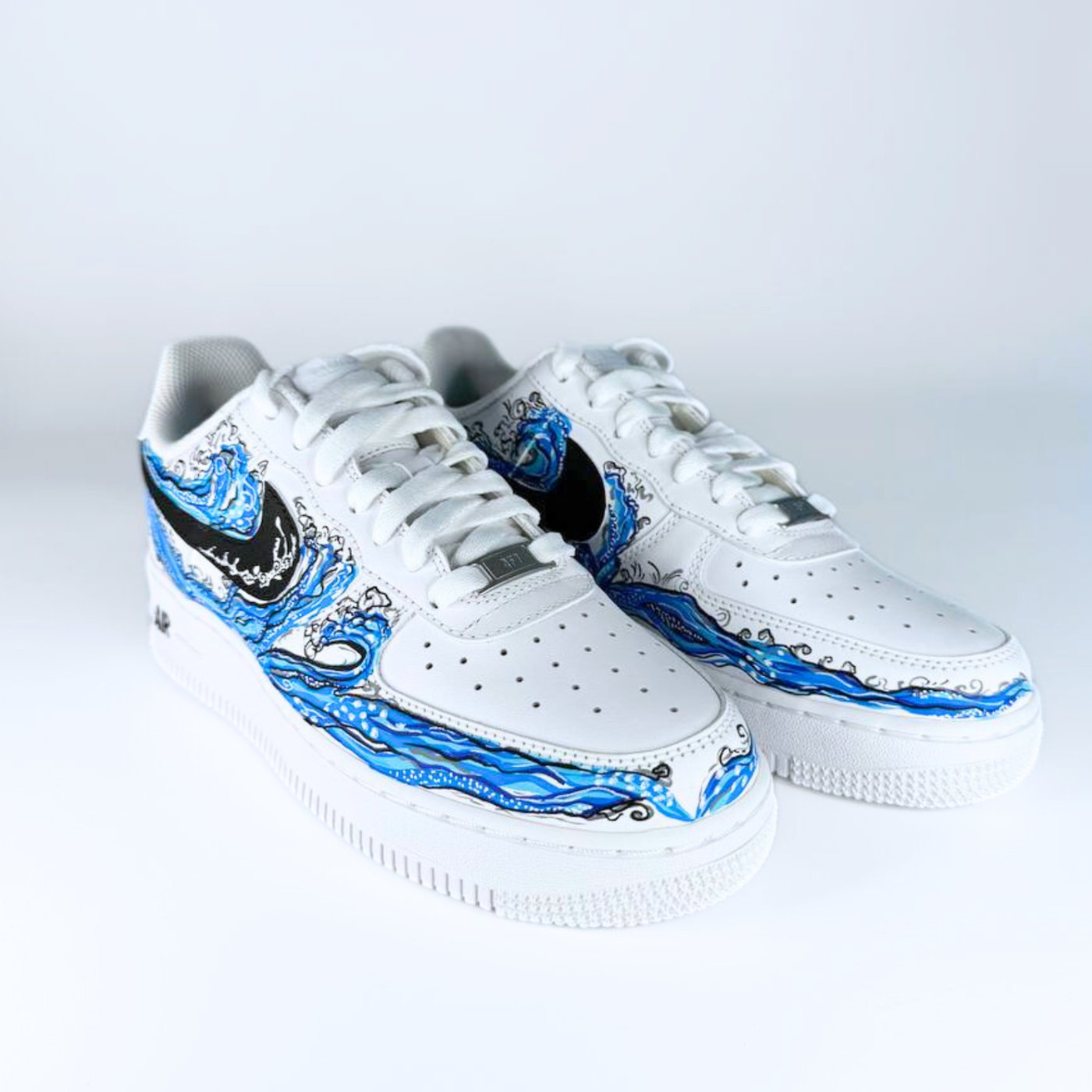Custom Air Force 1 White With Blue Wave Pattern