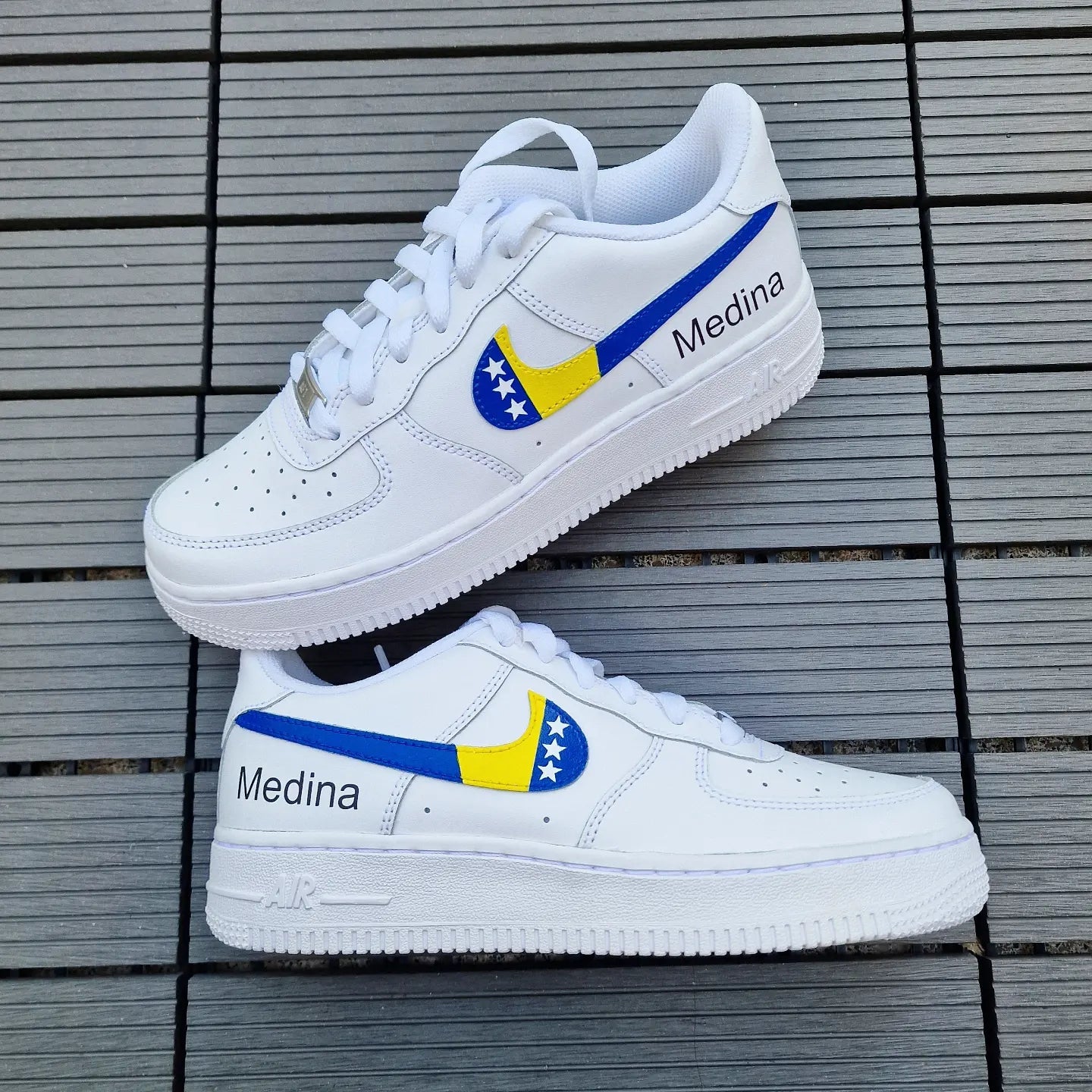 Custom Air Force 1 White With Bosnia Herzegovina Flag Pattern