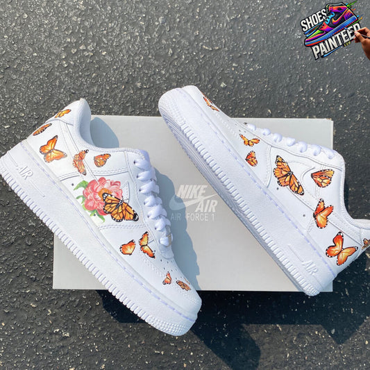 Custom Air Force 1 White With Butterflies And Rose