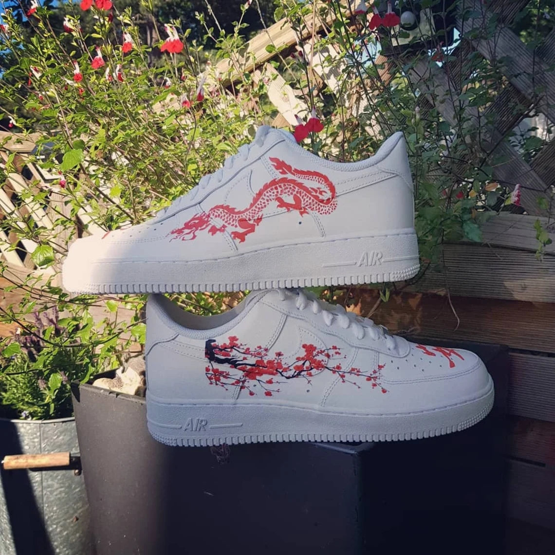 Custom Air Force 1 White with Dragon And Plum Blossom Patterns