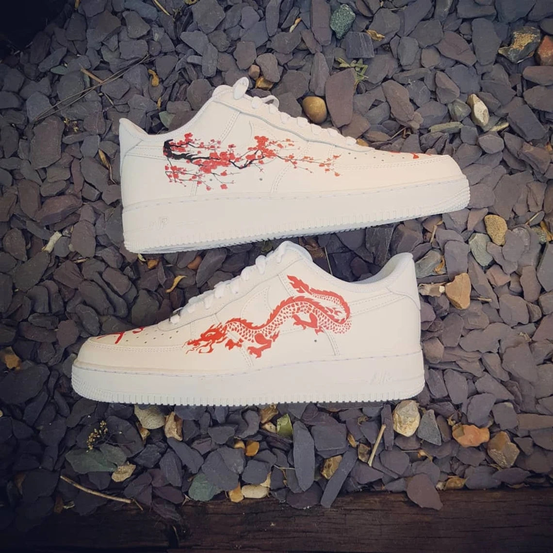 Custom Air Force 1 White with Dragon And Plum Blossom Patterns