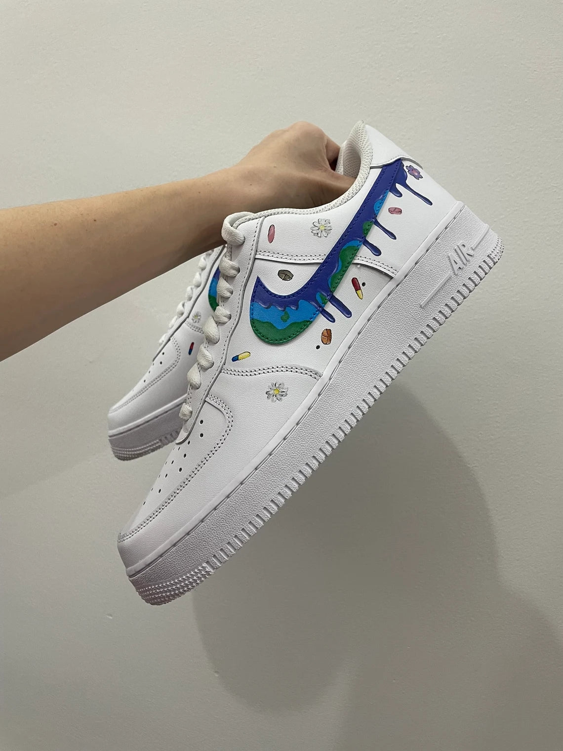Custom Air Force 1 White with Dripping Logo Butterflies And Portrait Design