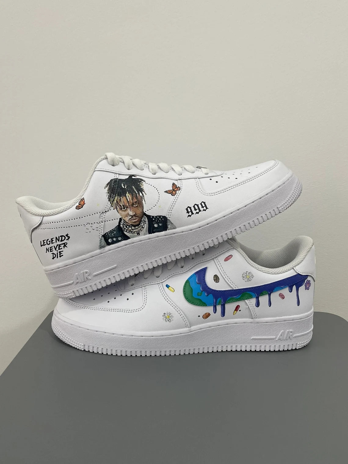 Custom Air Force 1 White with Dripping Logo Butterflies And Portrait Design