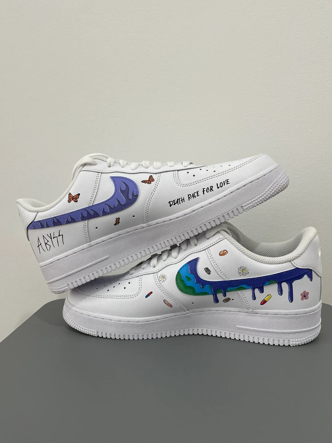 Custom Air Force 1 White with Dripping Logo Butterflies And Portrait Design