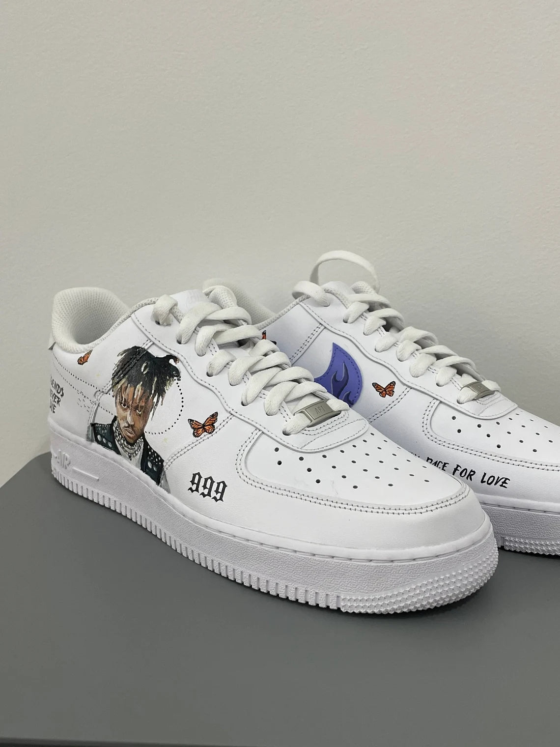 Custom Air Force 1 White with Dripping Logo Butterflies And Portrait Design