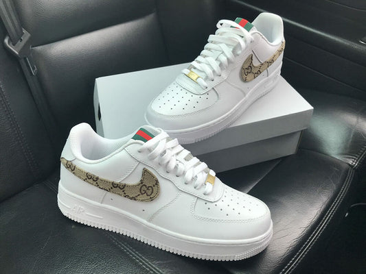 Custom Air Force 1 White With GG Pattern Swoosh