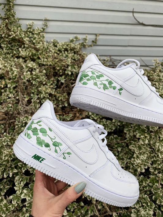 Custom Air Force 1 White with Green Leaves Pattern
