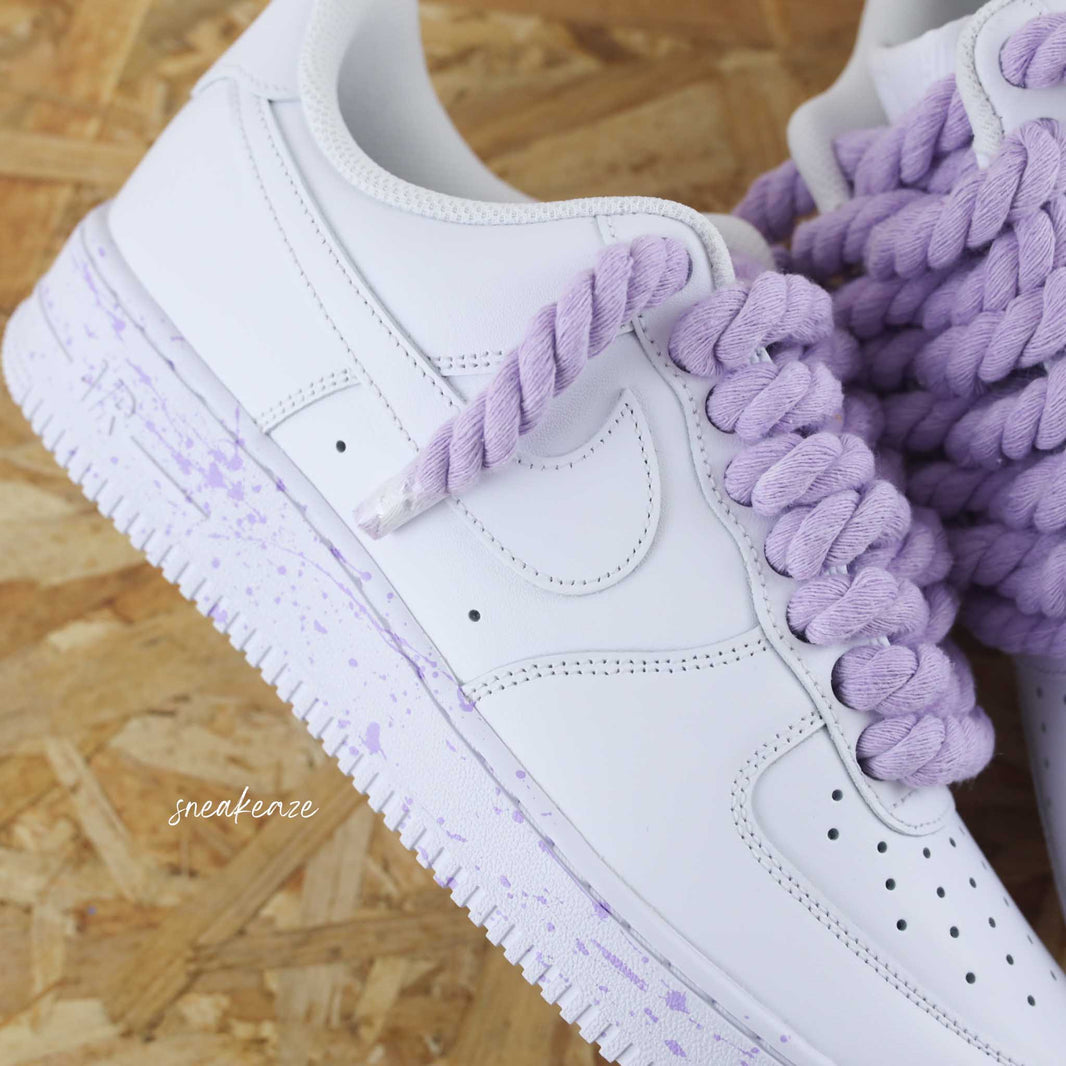 Custom Air Force 1 White With Lavender Splatter And Thick Hemp Rope