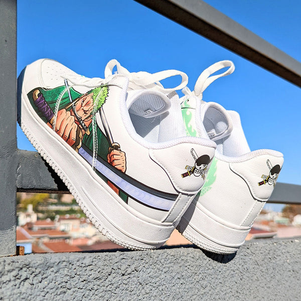 Custom Air Force 1 White With One - Piece Character And Green Dragon