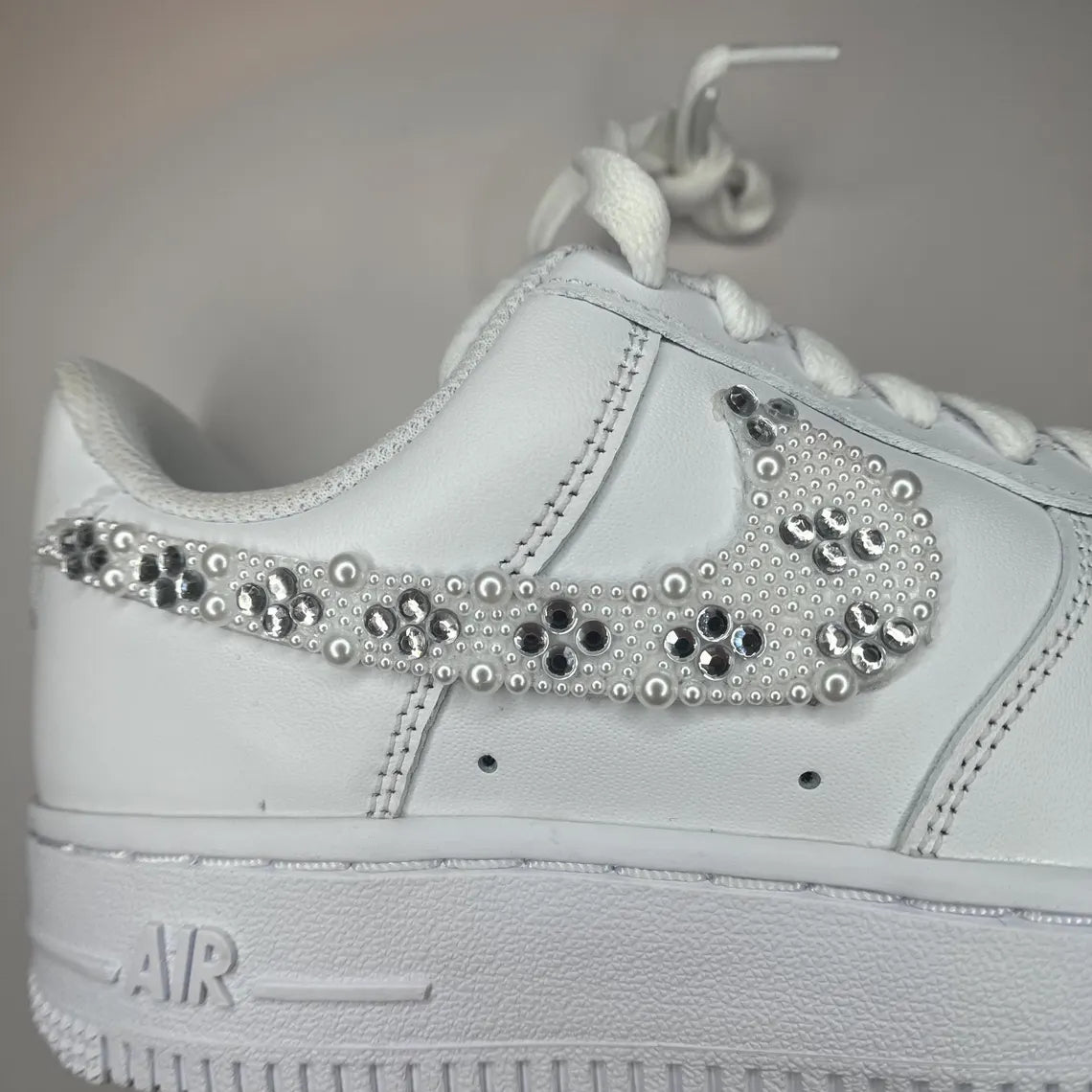 Custom Air Force 1 White with Pearl And Rhinestone Embellishments Wedding Shoes