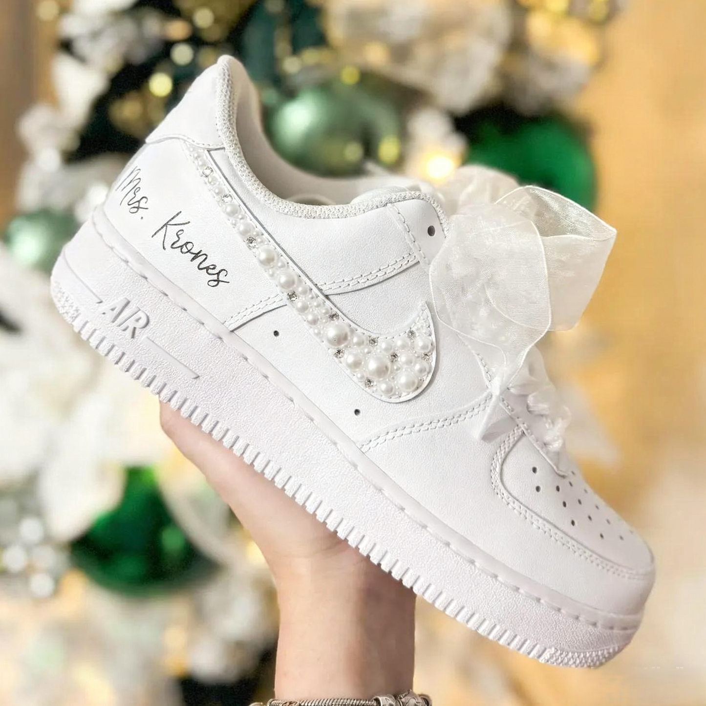 Custom Air Force 1 White with Pearl Rhinestones Wedding Shoes