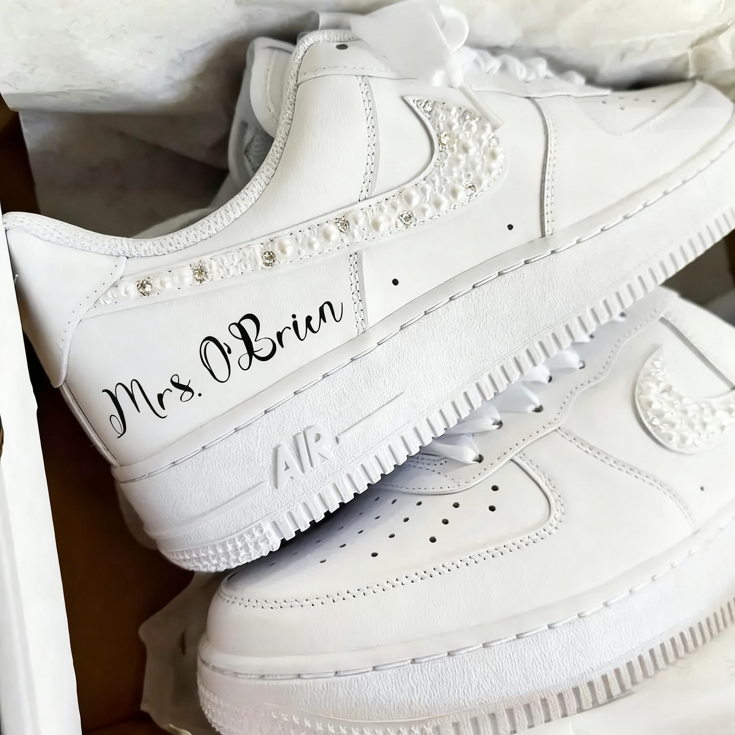 Custom Air Force 1 White with Pearl Rhinestones Wedding Shoes