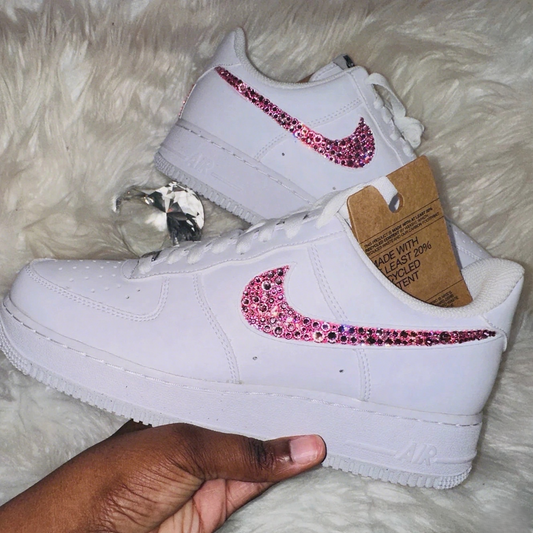 Custom Air Force 1 White With Pink Rhinestones Swoosh
