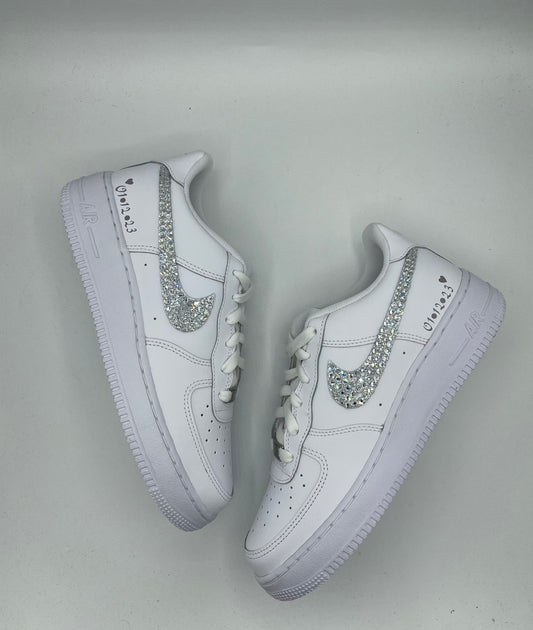 Custom Air Force 1 White With Rhinestones And Heart - like Patterns