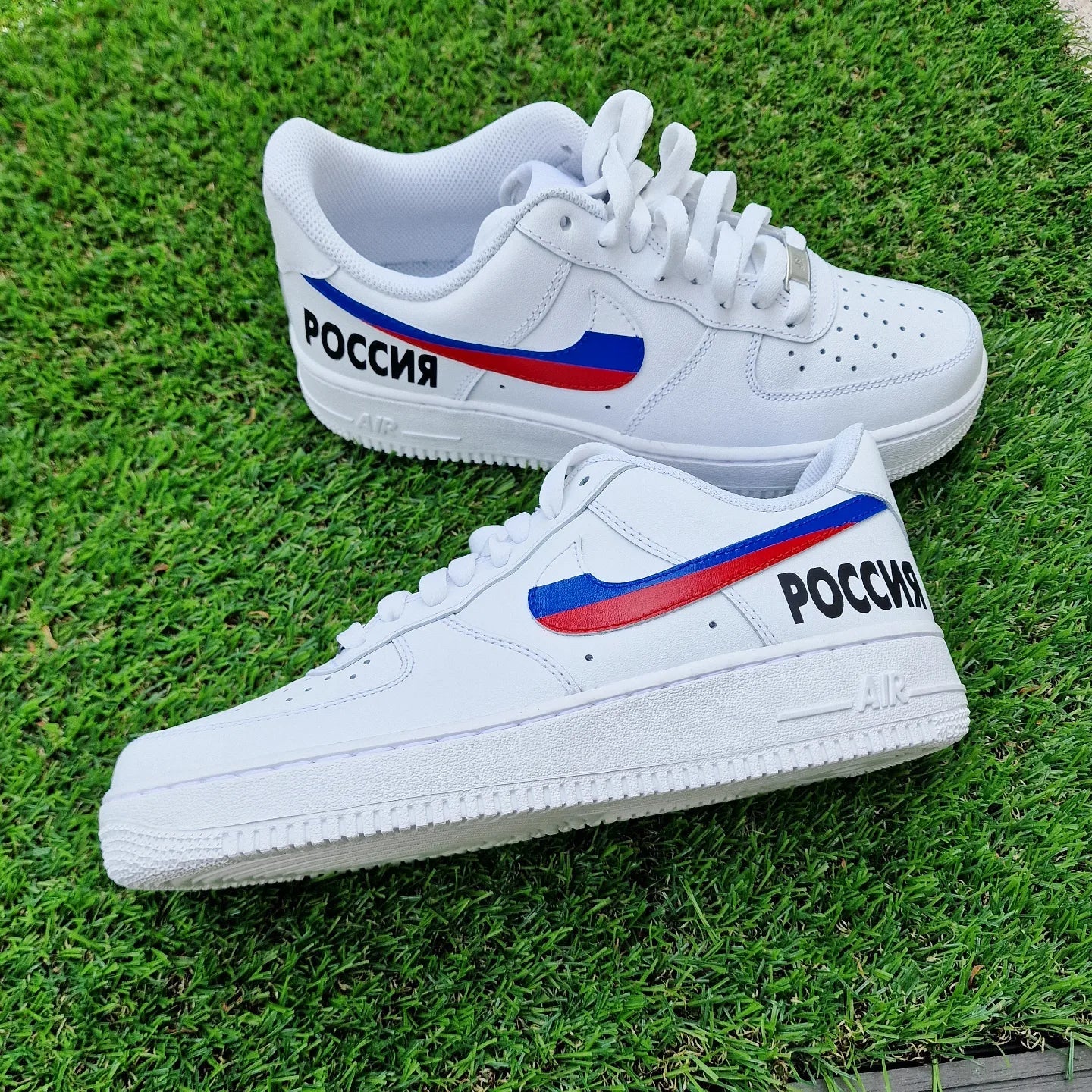 Custom Air Force 1 White With Russian Flag And Text Design