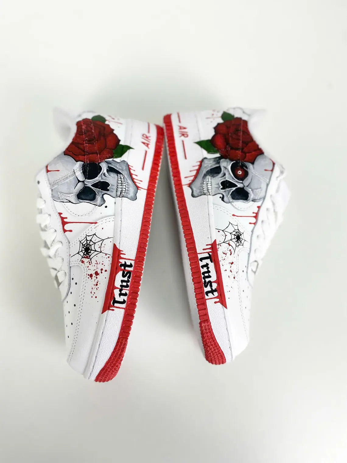 Custom Air Force 1 White with Skull Rose And Spider - Web Pattern