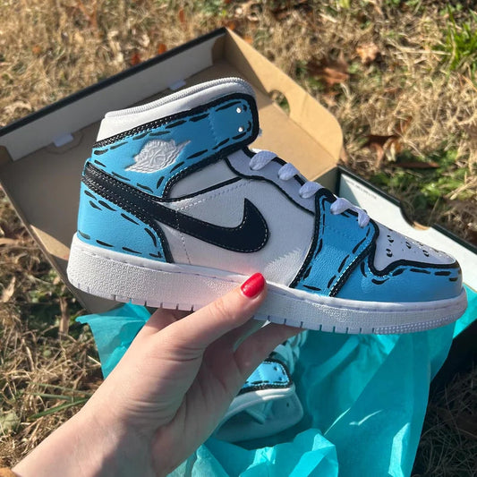 Custom Air Jordan 1 Baby Blue Black Cartoon