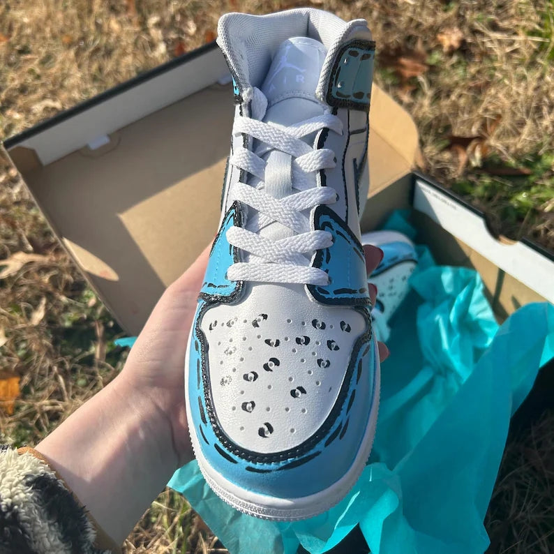 Custom Air Jordan 1 Baby Blue Black Cartoon