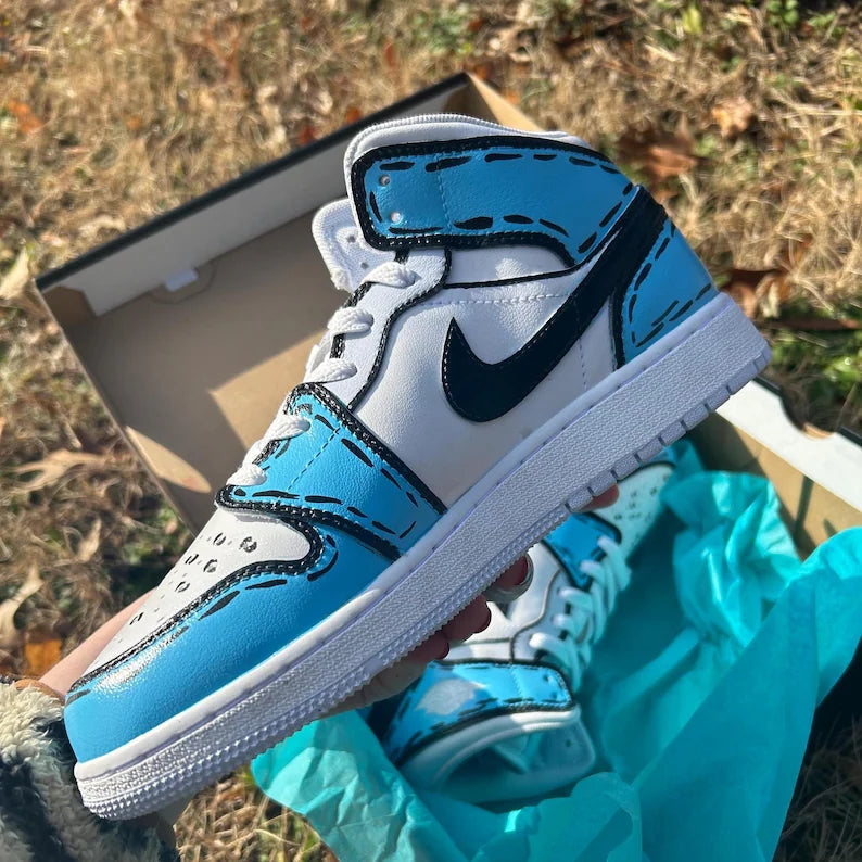 Custom Air Jordan 1 Baby Blue Black Cartoon