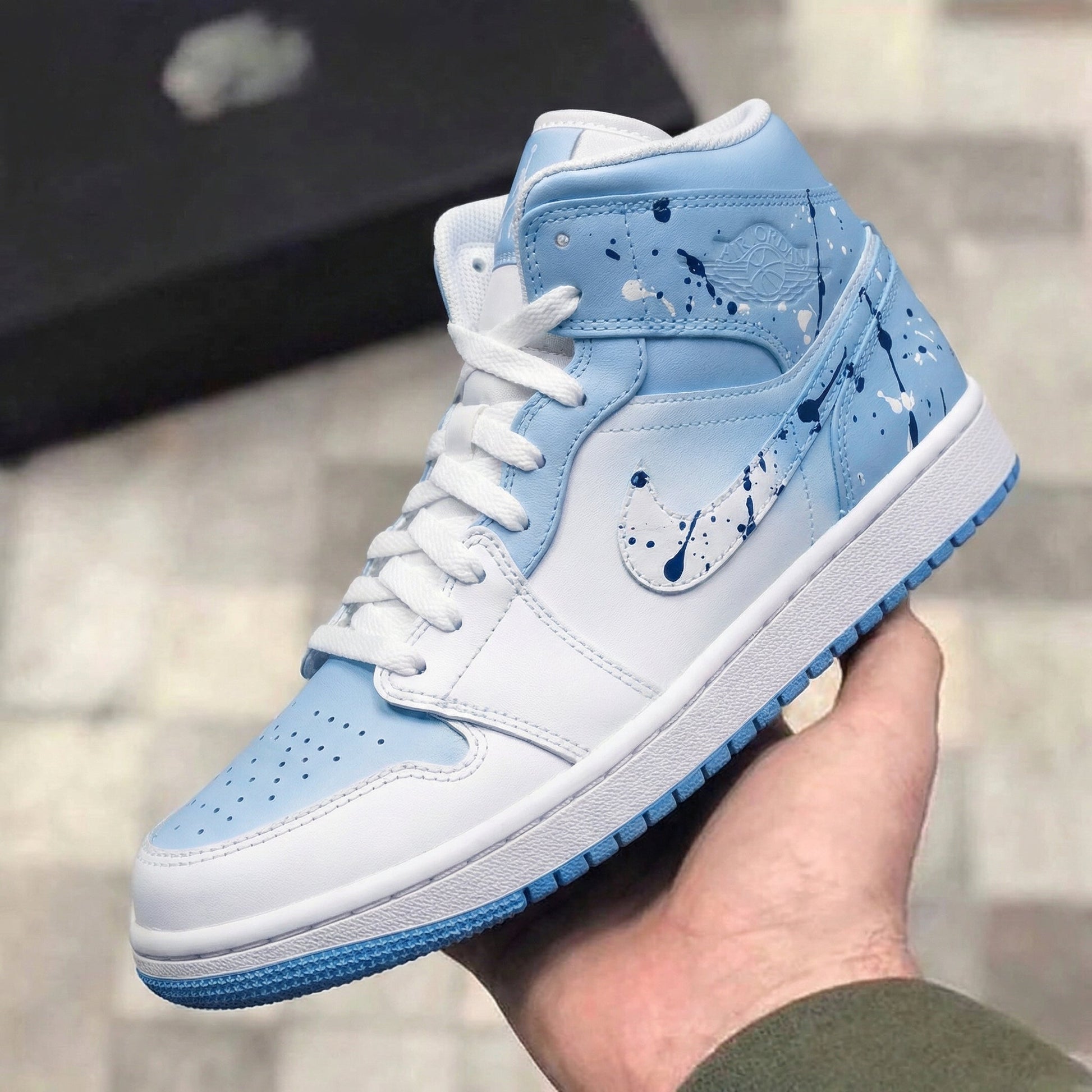 Custom Air Jordan 1 Baby Blue White Splatter Paint