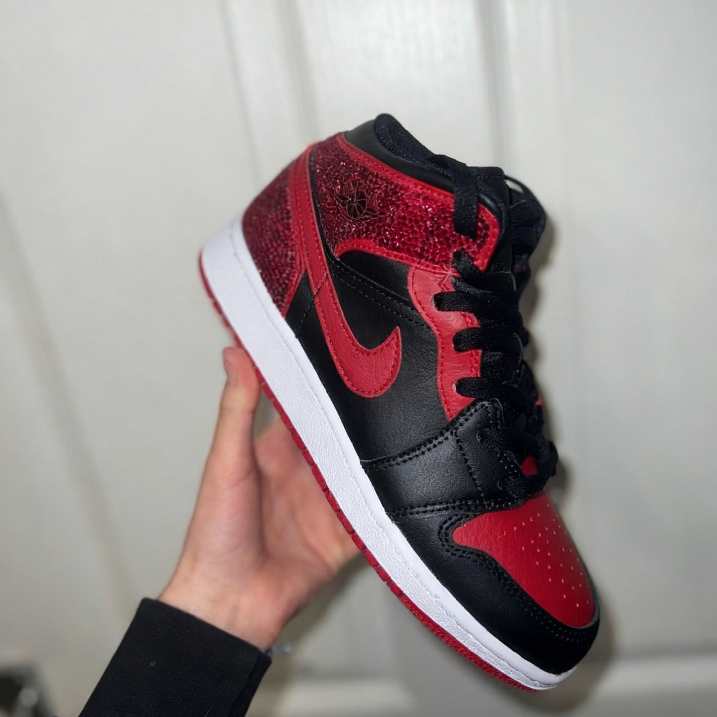 Custom Air Jordan 1 Black Red with Rhinestones