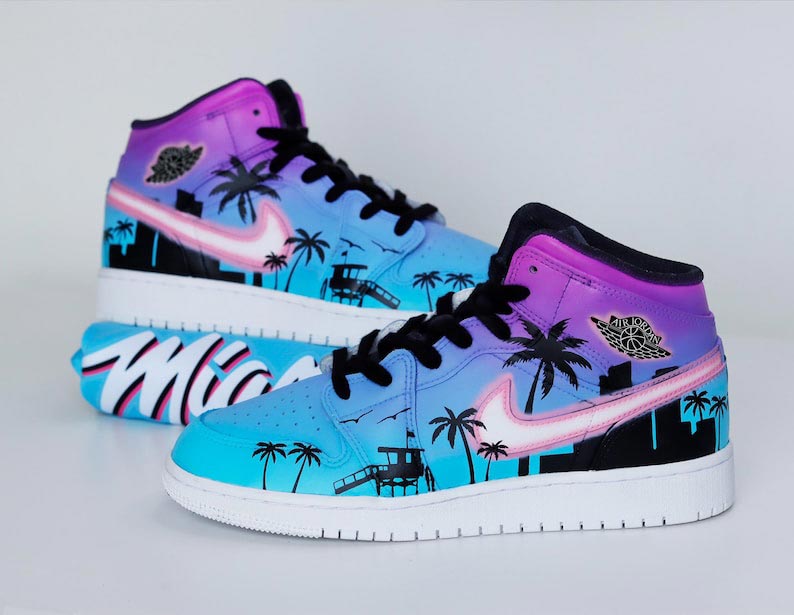 Custom Air Jordan 1 Blue And Purple With Palm Tree Pattern