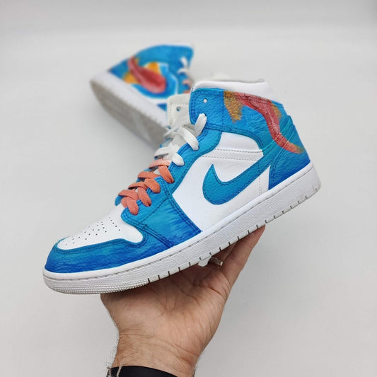 Custom Air Jordan 1 Blue White Fish Pattern